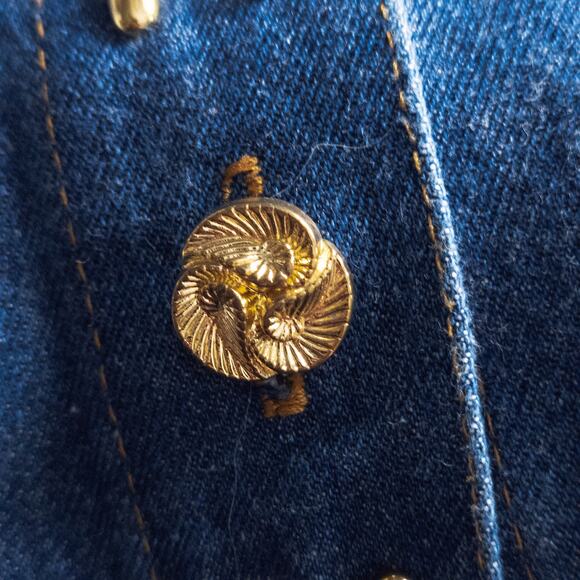 ICE LOOK Denim Jumper Dress Gold Buttons Stud Trim Western Style USA Vintage XL - Picture 10 of 12